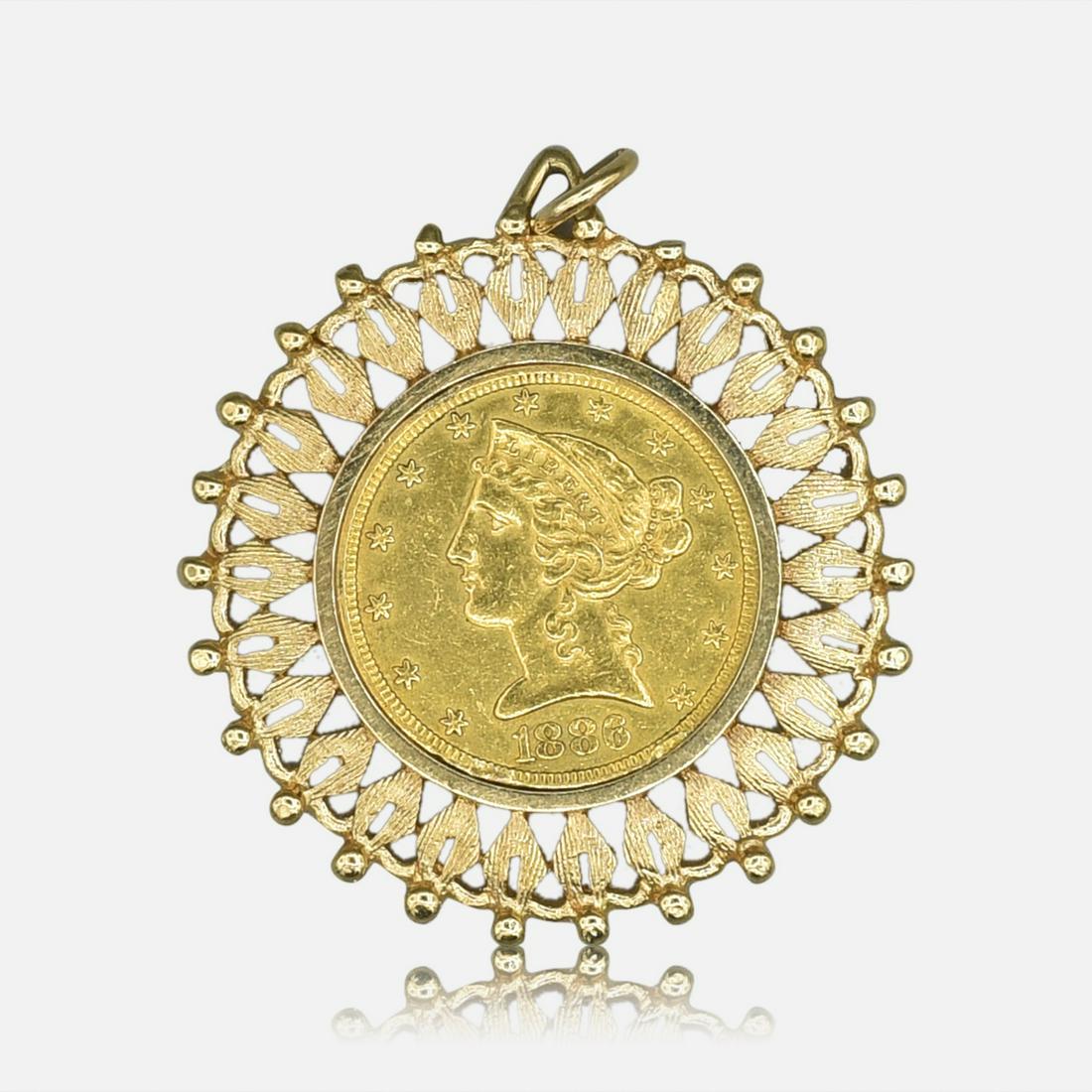 Estate Bezel Set 1886-S Five Dollar Gold Coin in 14K Yellow Gold Mount (1 of 3)