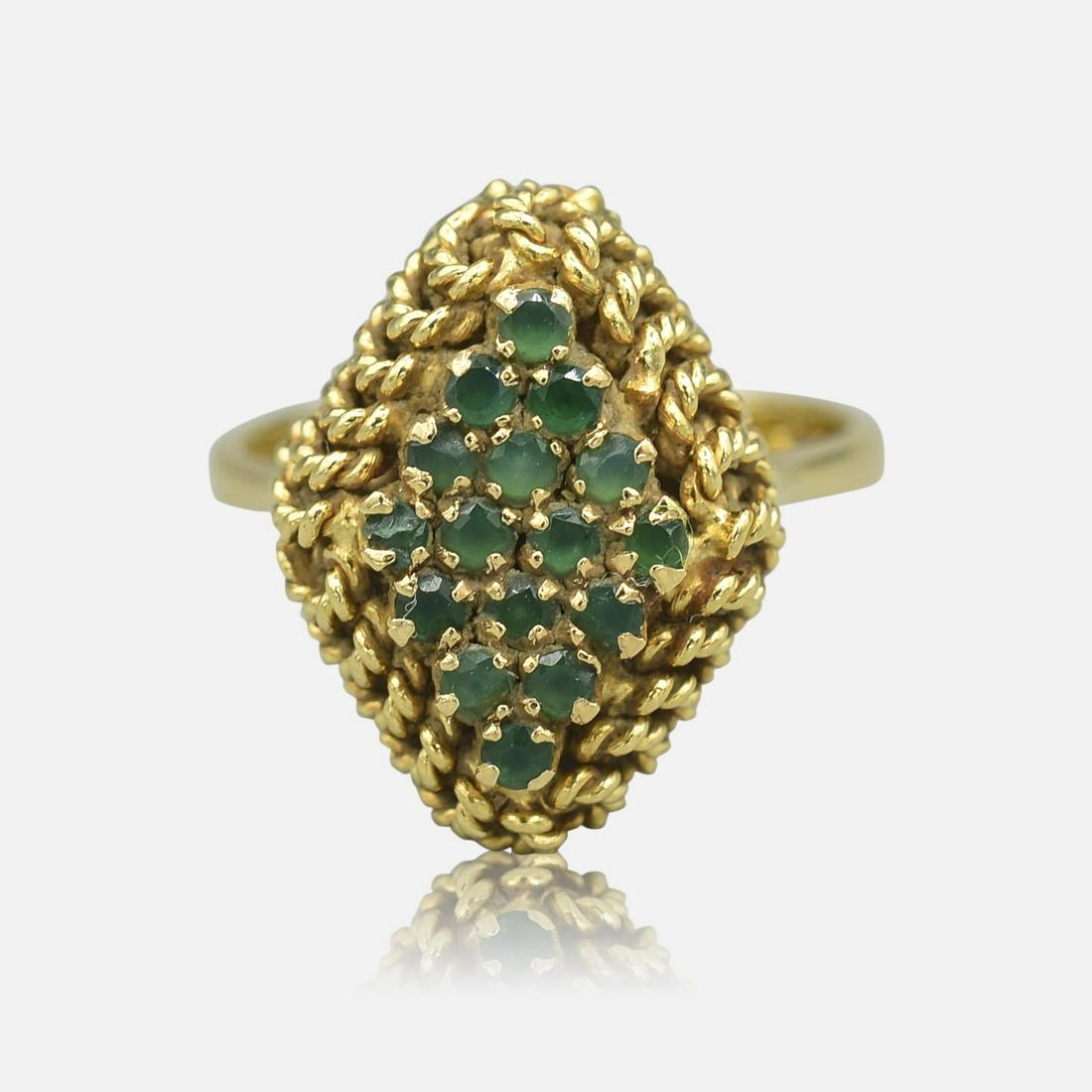 Fine 18K Yellow Gold Emerald Pave Ladies Cocktail Ring (1 of 8)