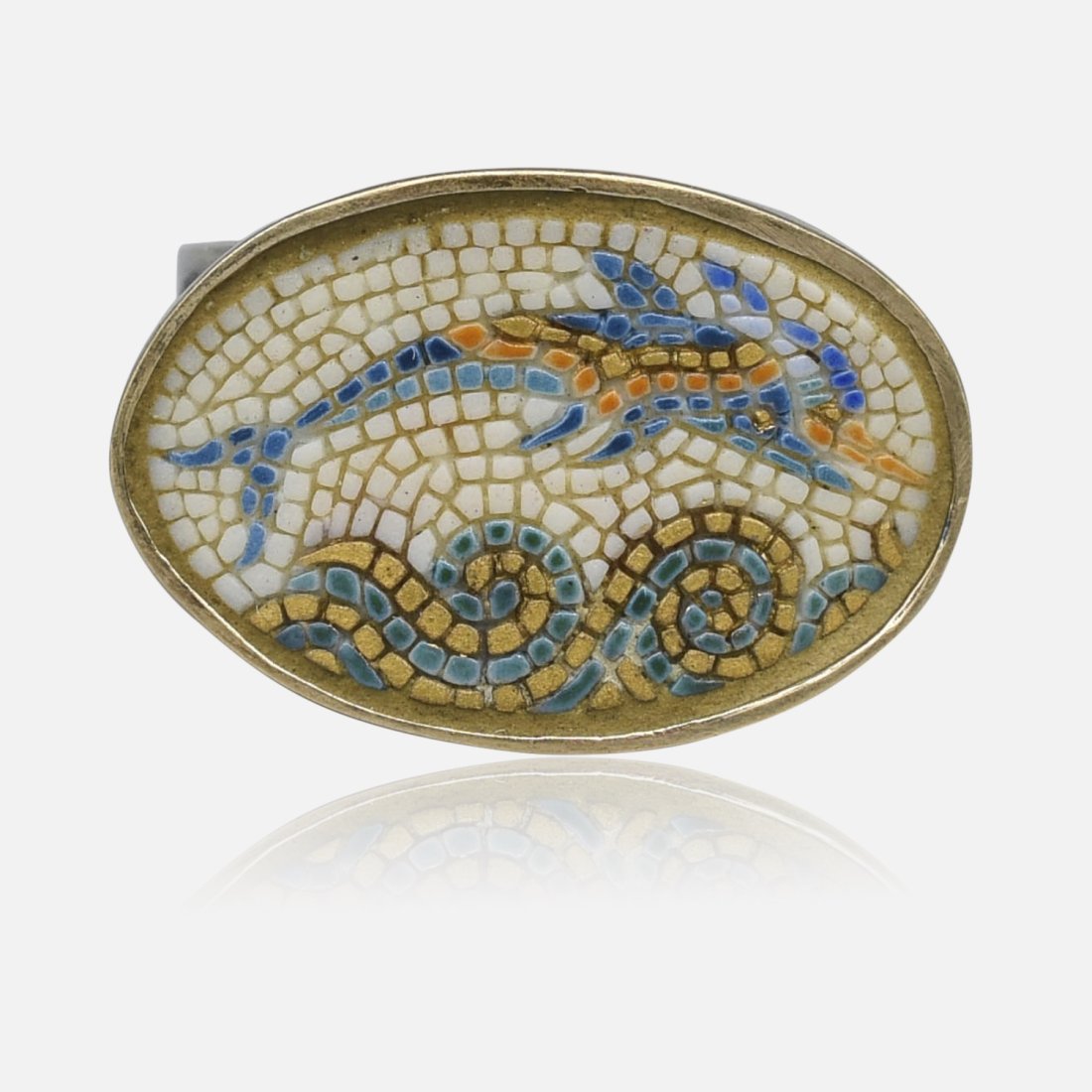 Fine 14K Yellow Gold & Sterling Silver Micro Mosaic Dolphin Ladies Ring (1 of 9)
