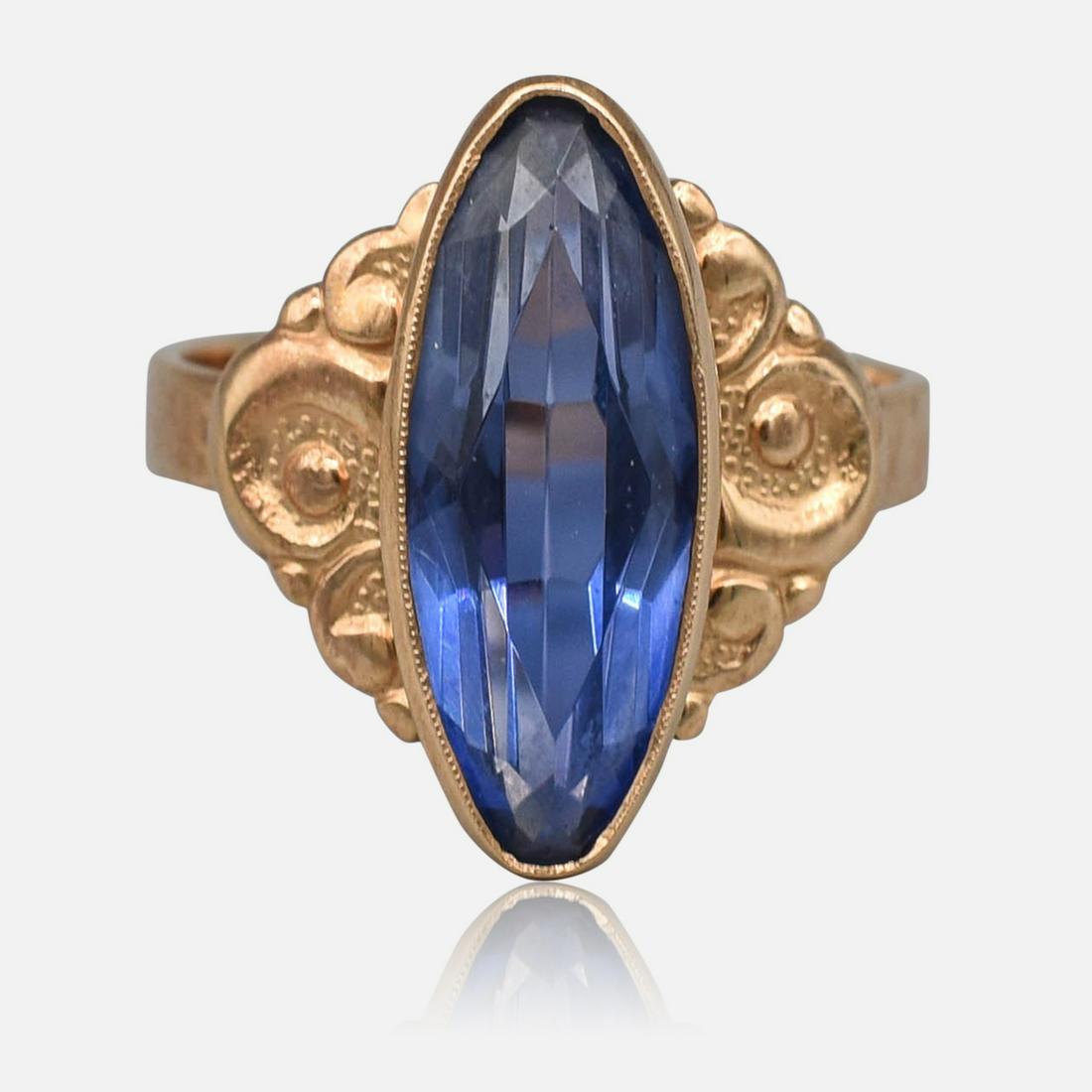 Fine Russian 14K Yellow Gold Blue Topaz Ladies Cocktail Ring (1 of 8)