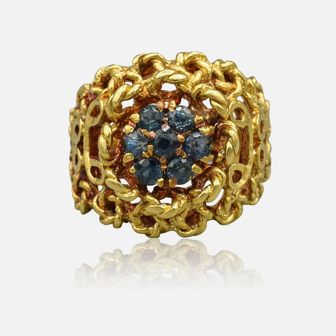 Fine Italian 18K Yellow Gold and Sapphire Ladies Cocktail Ring (1 of 8)
