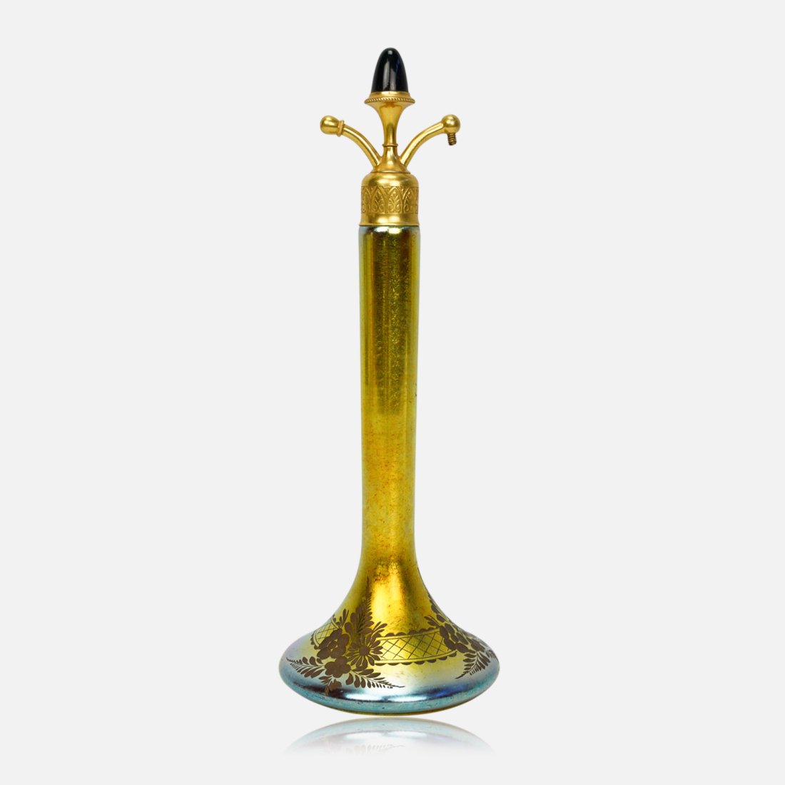 DeVilbiss 1920's Wheel Cut Gold Aurene Art Glass Tall Perfume Atomizer Bottle (1 of 7)