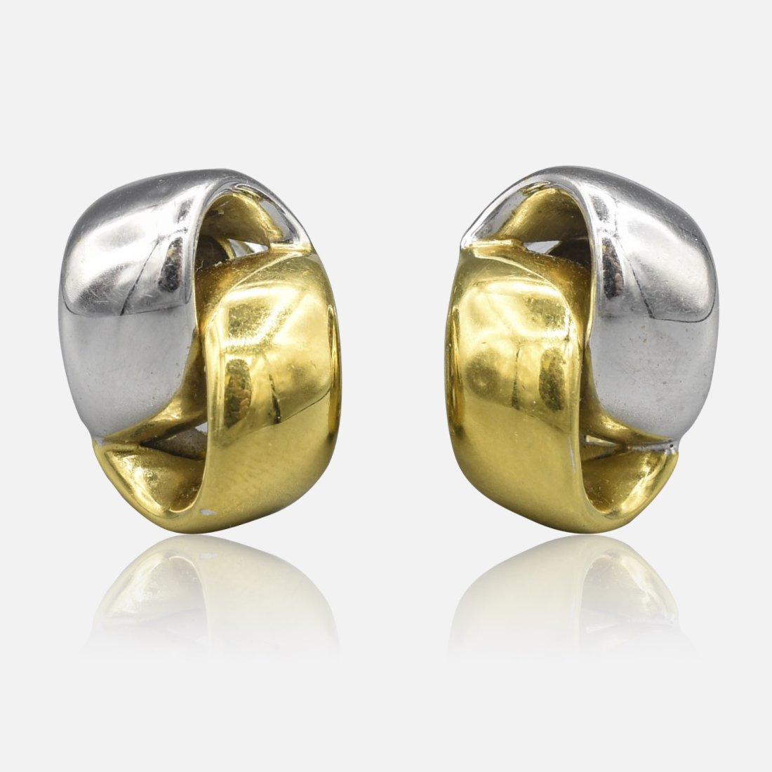 Fine 18k White & Yellow Gold Two Toned Pierced Earrings Omega Backs (1 of 8)