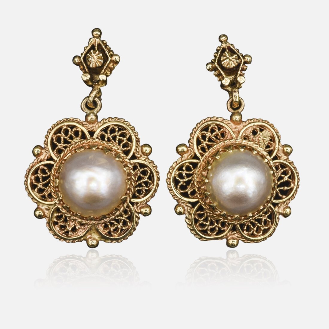 Fine 14k Yellow Gold & Maybe Pearl Dangle Earrings (1 of 6)