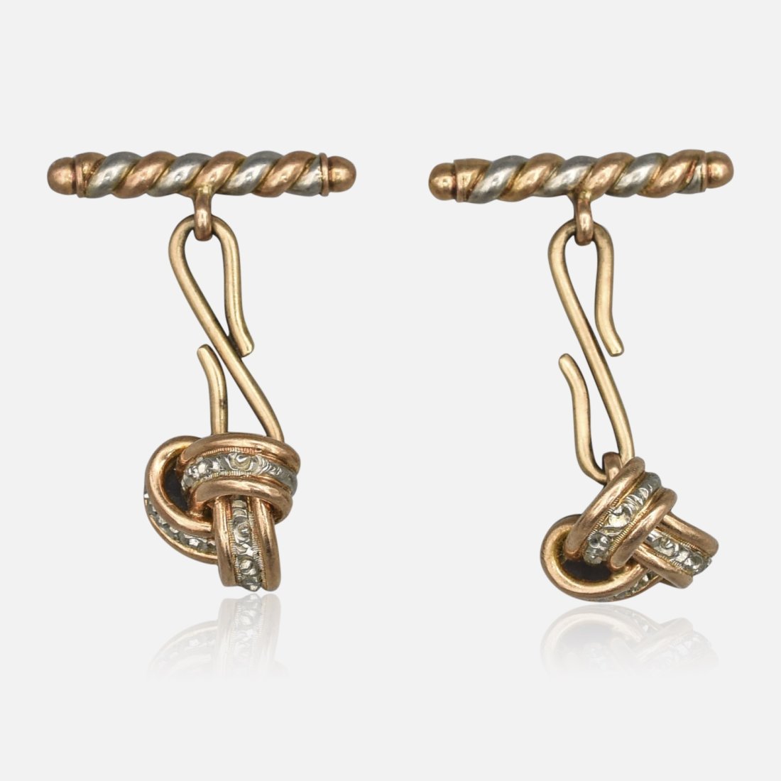 Antique 14K White and Rose Gold Knot and Bar Victorian Cufflinks (1 of 6)