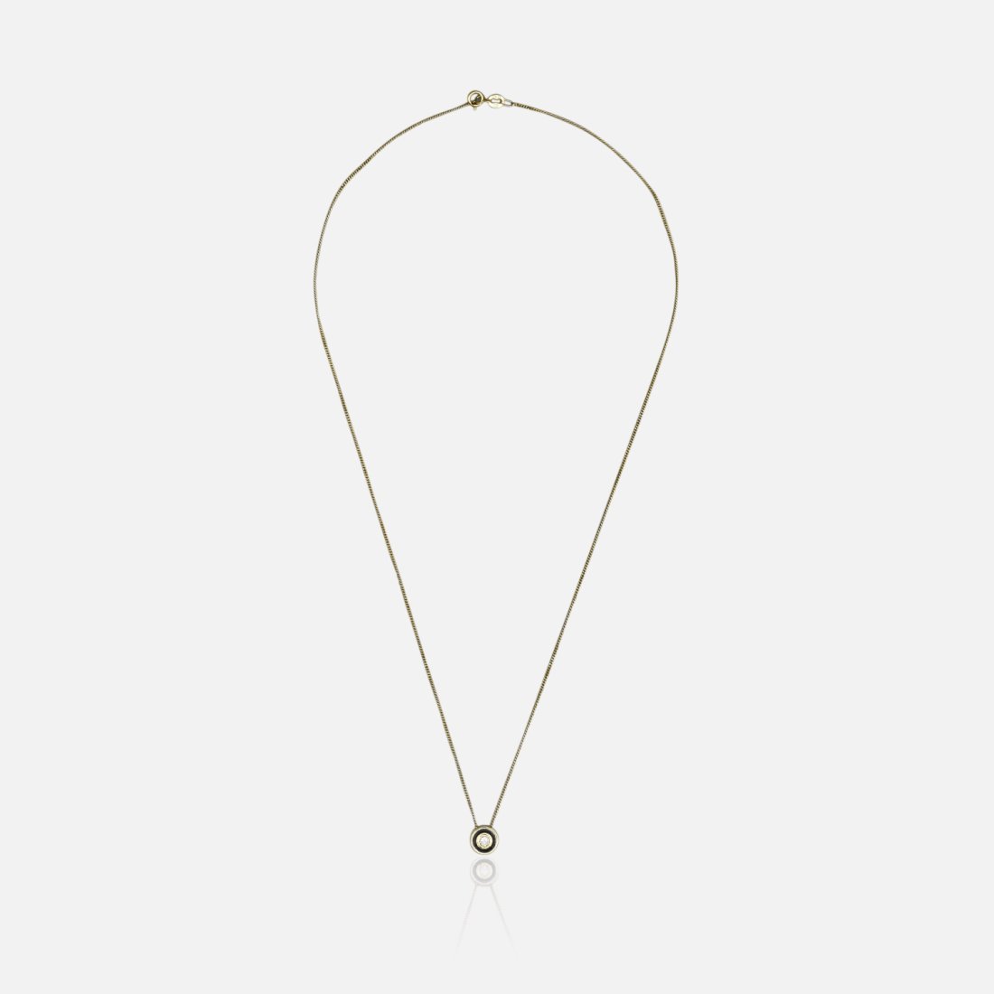 Fine 14K Yellow Gold Black Enamel and Diamond Pendant on 10K Necklace Chain (1 of 7)