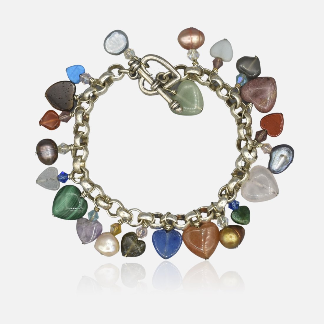 Semi-Precious Gemstone Sterling Silver Heart Charm Toggle Bracelet (1 of 6)