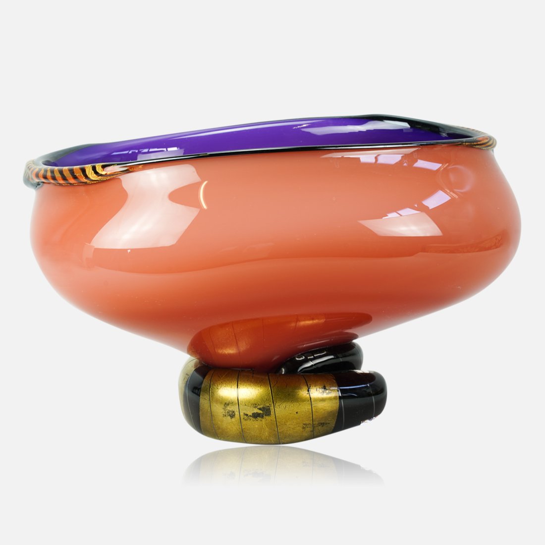 Large Artist Signed 20thC Art Glass Biomorphic Footed Punch Bowl (1 of 9)