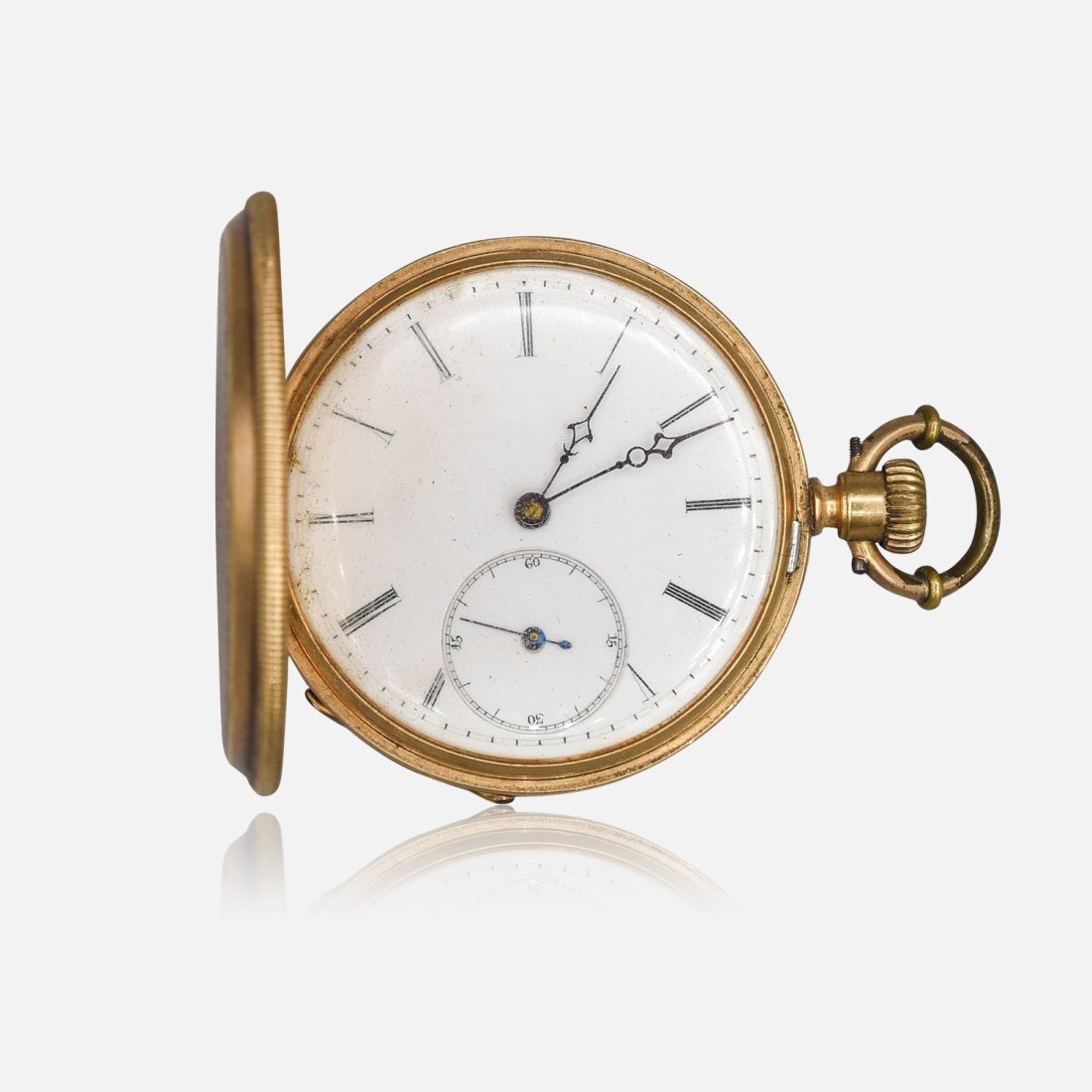 18K Yellow Gold Jules Huguenin Antique Pocket Watch Key Wind Hunter Case (1 of 13)