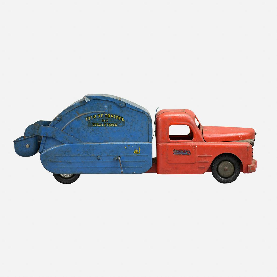 Pressed Steel Structo Toys Utility Truck No 7 City of Toyland Garbage Truck Red /Blue (1 of 12)