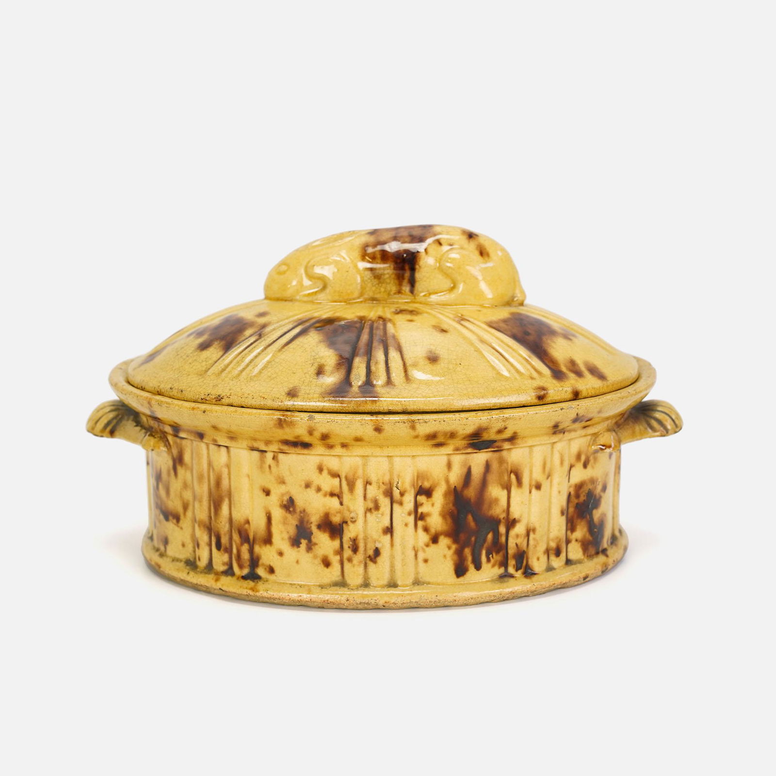 Antique Sponged Yellow Ware Molded Tureen w/Rabbit Finial (1 of 20)