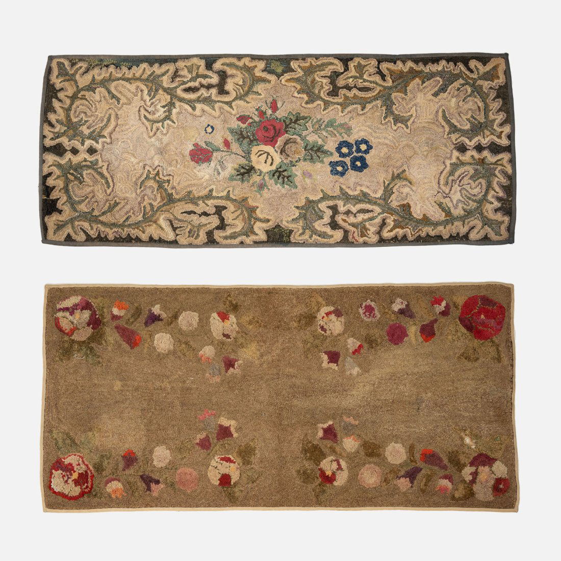 Two 19thC American Folk Art Hooked Rugs with Floral Design (1 of 13)