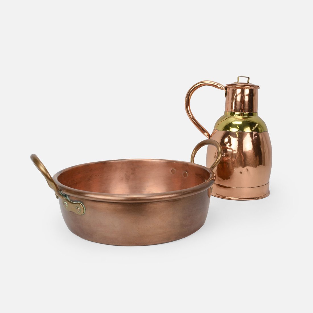 Antique 19thC Copper and Brass Kitchen Two-Handled Pan and Collared Jug with Lid (1 of 18)
