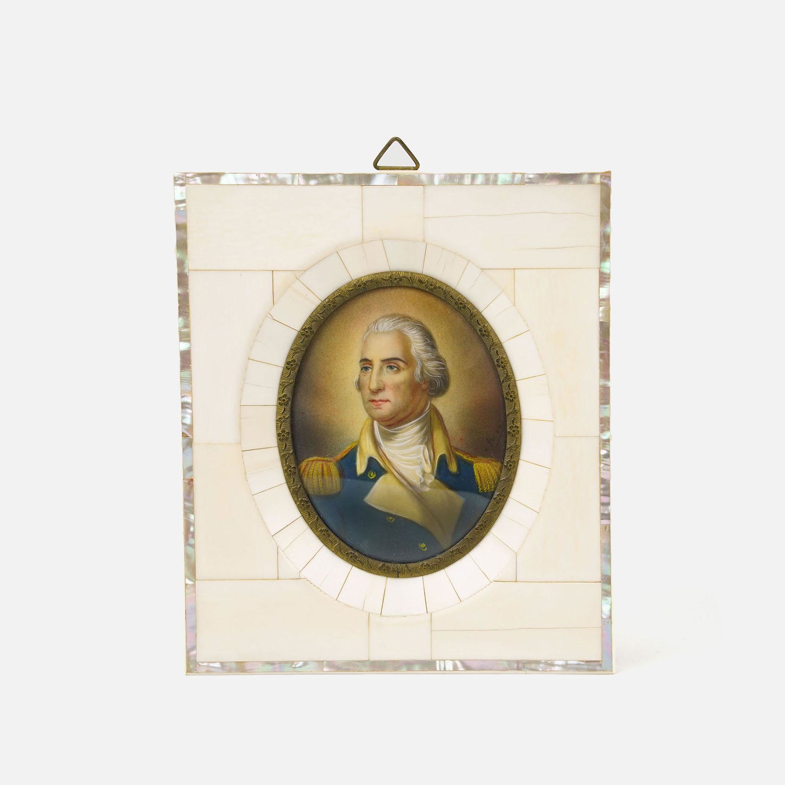 Antique General George Washington in Uniform Original Signed Miniature Water Color Painting (1 of 6)