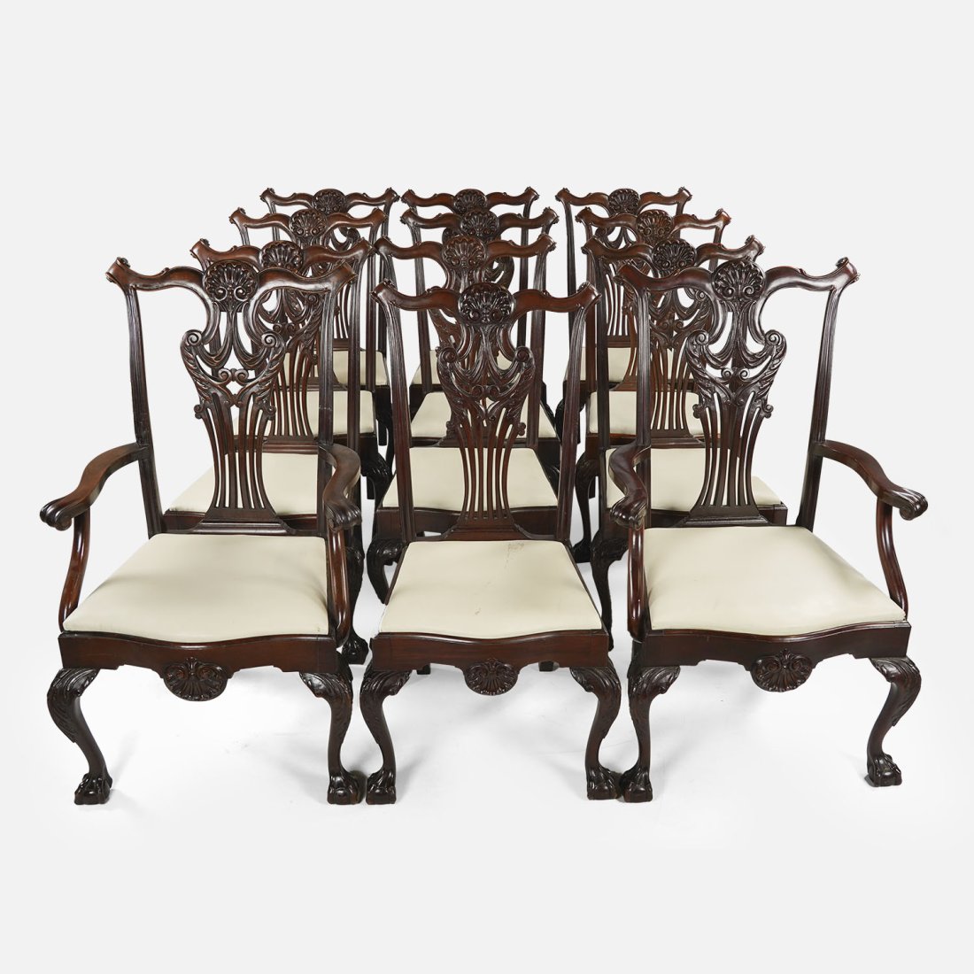 Set of Twelve 12 Carved Mahogany New York Style Antique Chippendale Chairs (1 of 20)