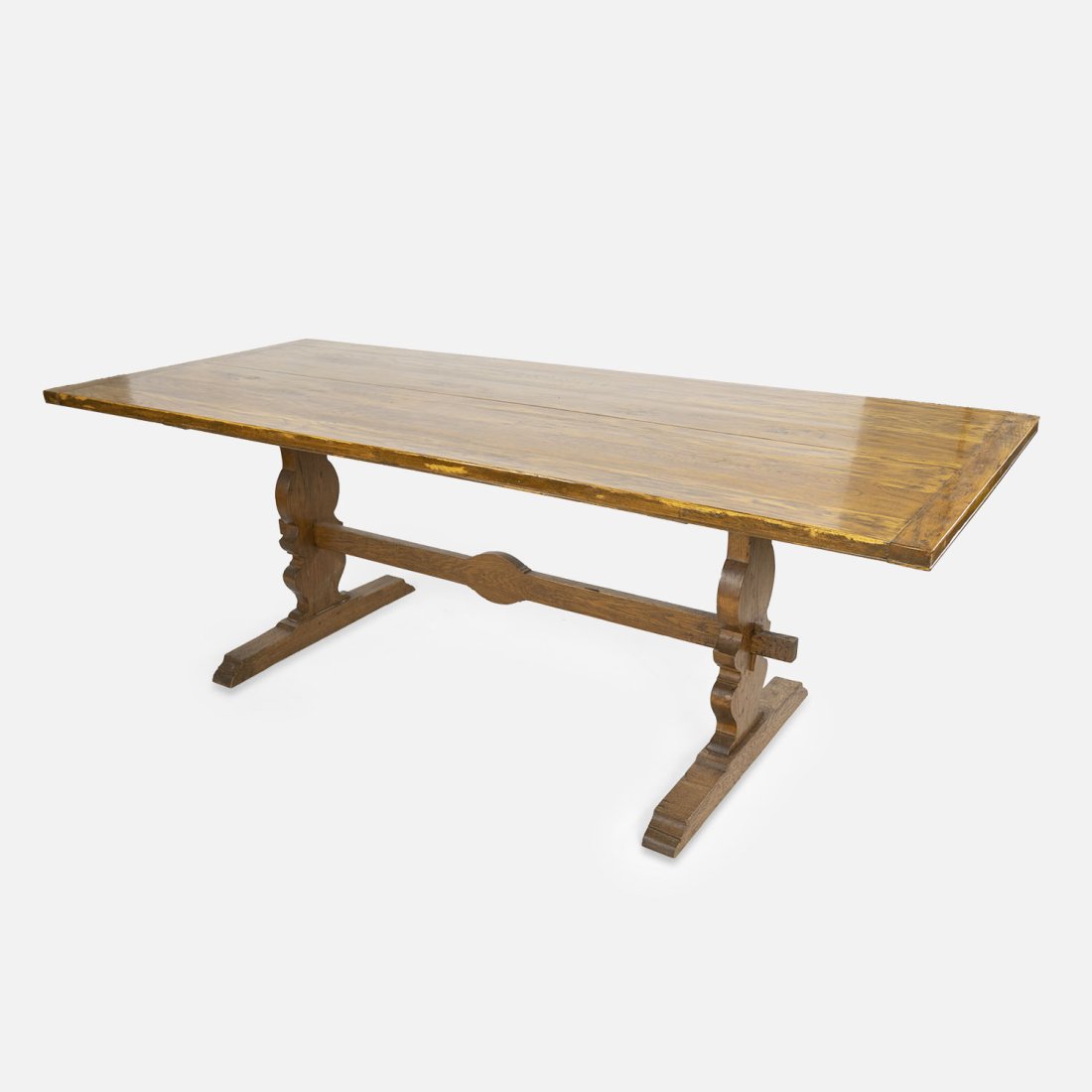 Large Antique 19thC Oak or Chestnut Trestle Dining Room Table (1 of 15)