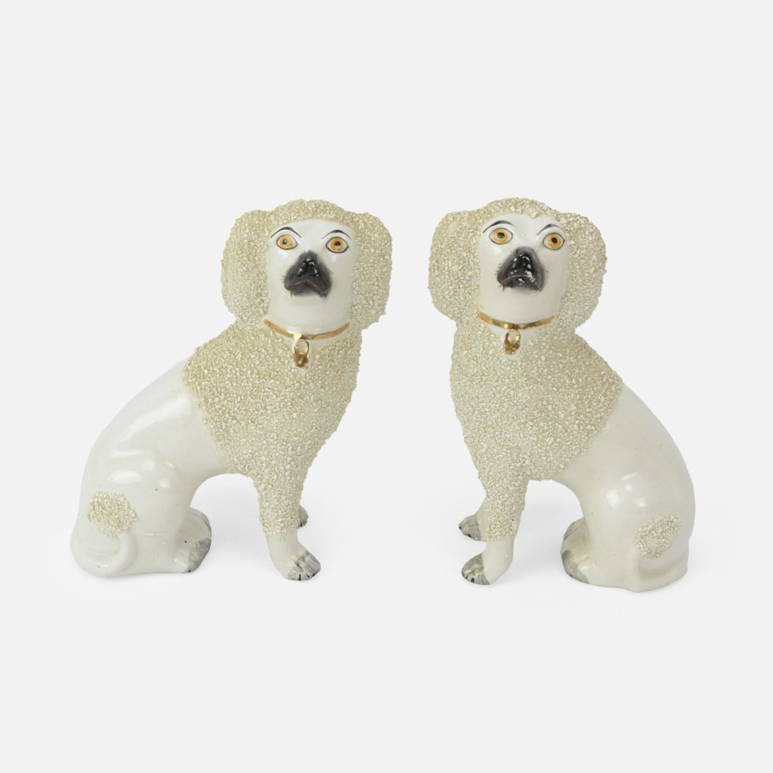 English Staffordshire Ware Pottery Poodle Dog Statue Pair (1 of 9)