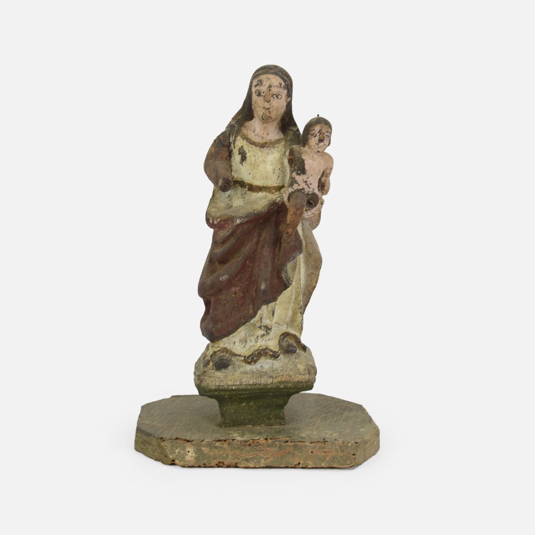 Antique SA Carved and Painted Wood Icon Figurine Mother Mary w/Baby Jesus (1 of 14)