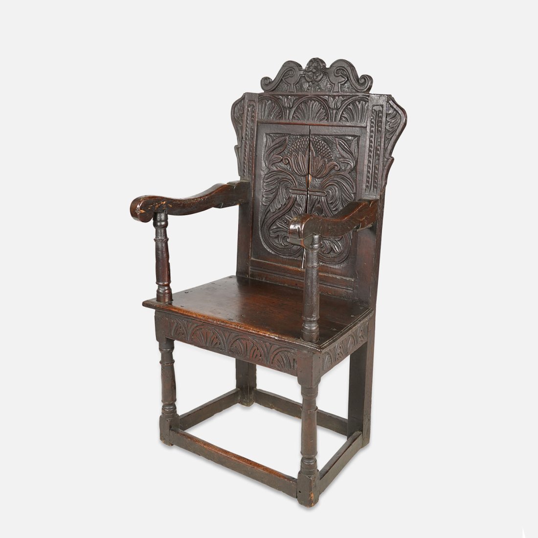 Antique 17thC English Carved Oak Great Chair w/Tulips and Rosettes (1 of 17)