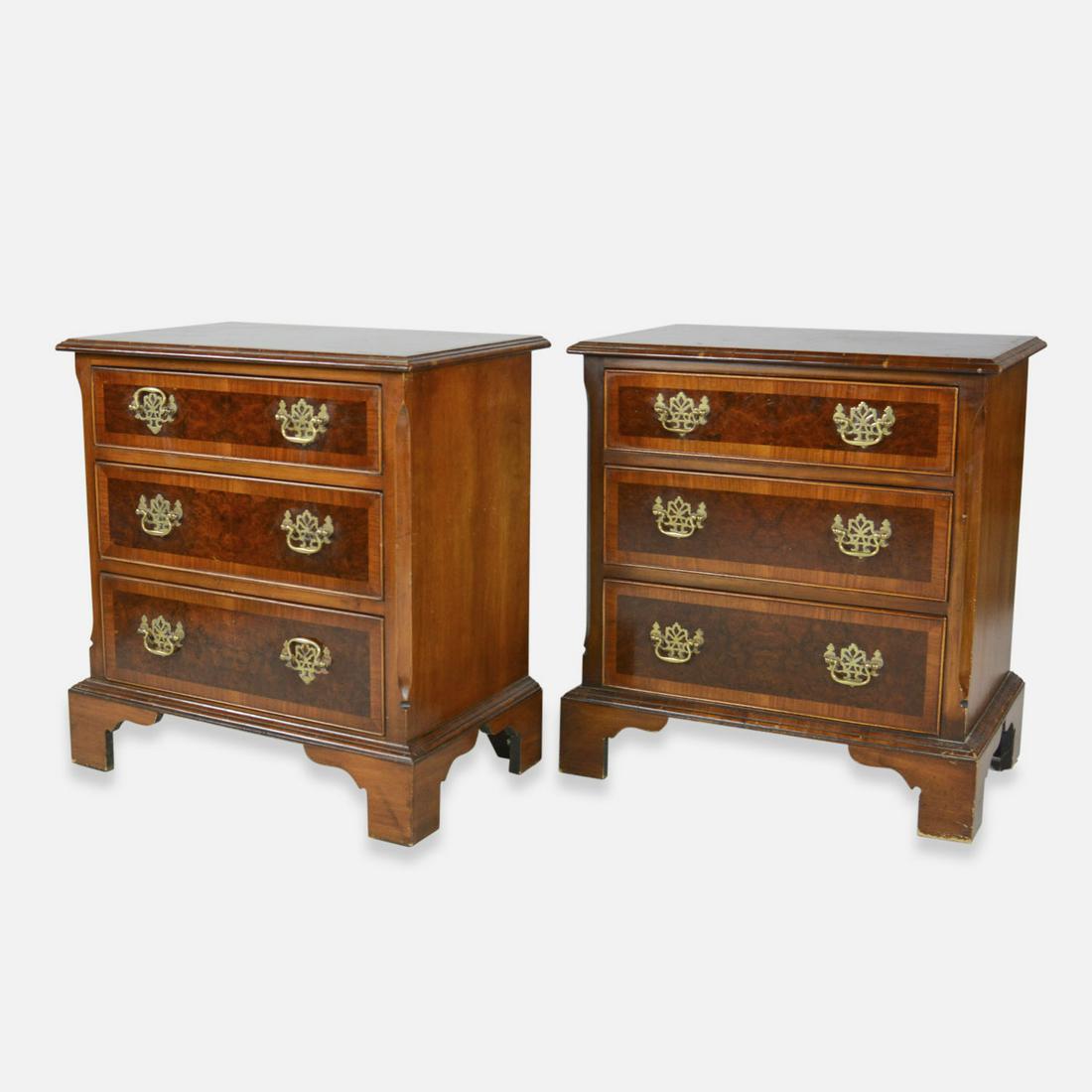 Pair Antique English Walnut Burl Wood Chippendale Three-Drawer End Tables (1 of 18)