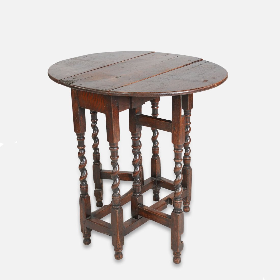 Antique 19thC English Oak Gate Leg Drop-Leaf Table w/Barley Twist Legs (1 of 10)