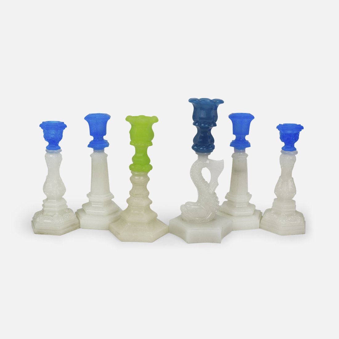 Group Lot of Antique American Sandwich Glass Dolphin Base Candlesticks (1 of 20)