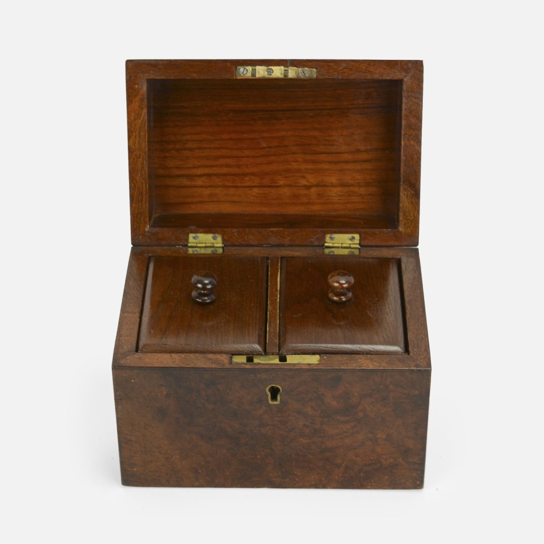 Antique 19thC Dome Top Burlwood Double Well Tea Caddy Box (1 of 9)