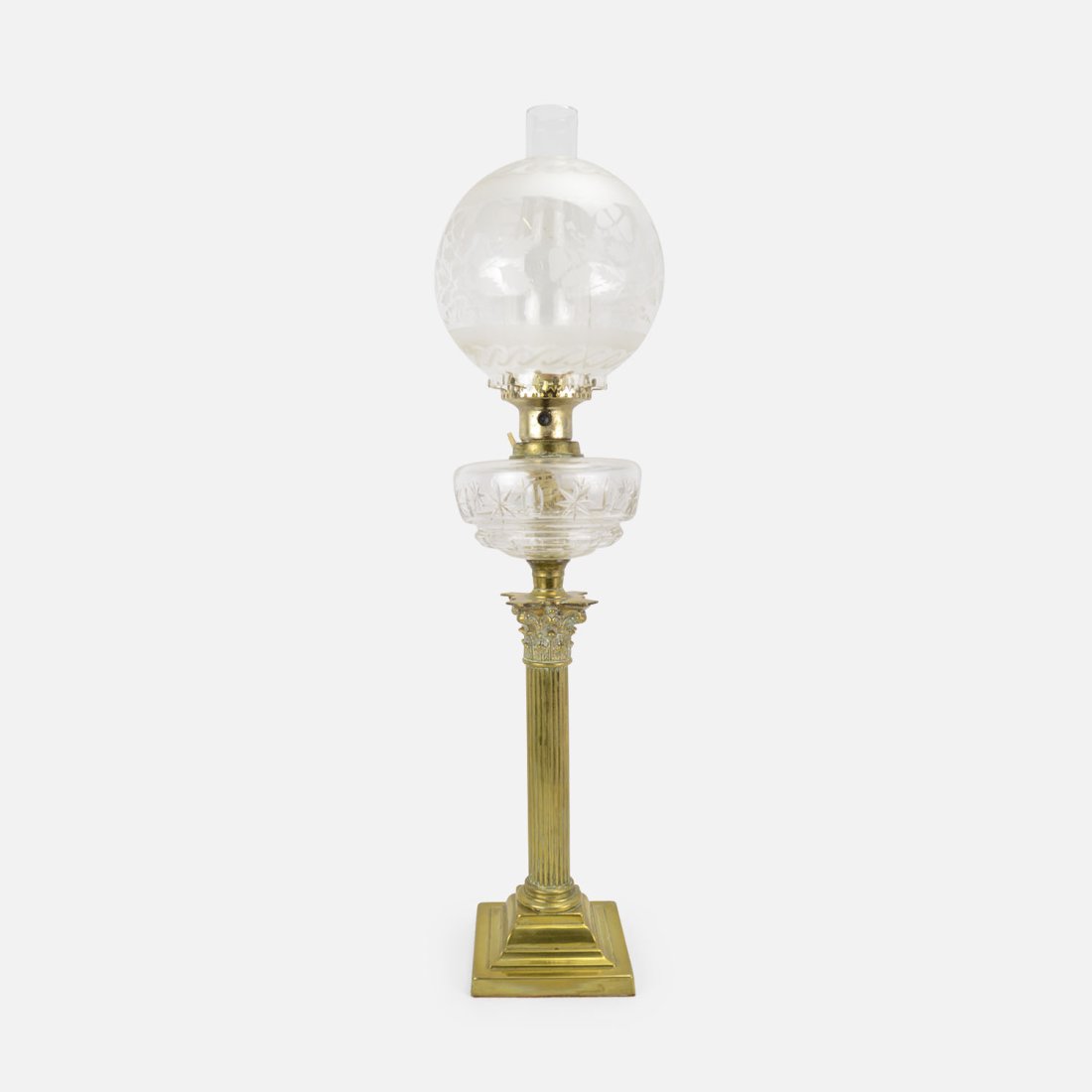 Antique Brass and Crystal Cut Glass Corinthian Column Oil Lamp (1 of 14)