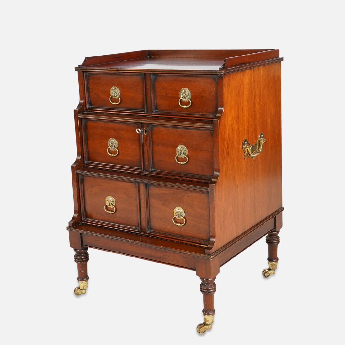 Very Fine 20thC Mahogany and Brass Three Drawer Stepped Front Library Cabinet (1 of 13)