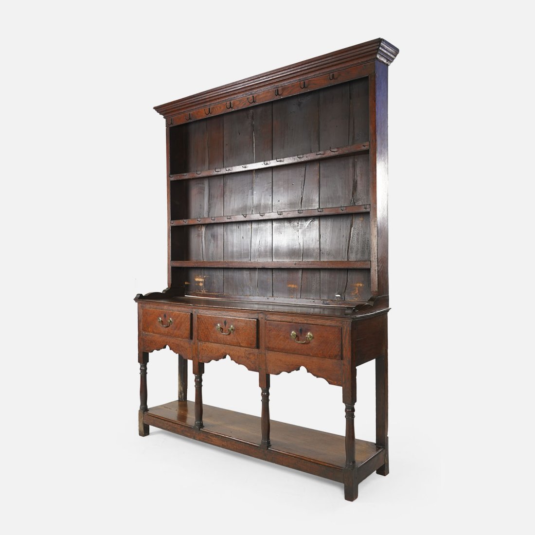 Antique 18thC English Oak and Pine Three-Drawer Stepback Pewter Cupboard (1 of 19)