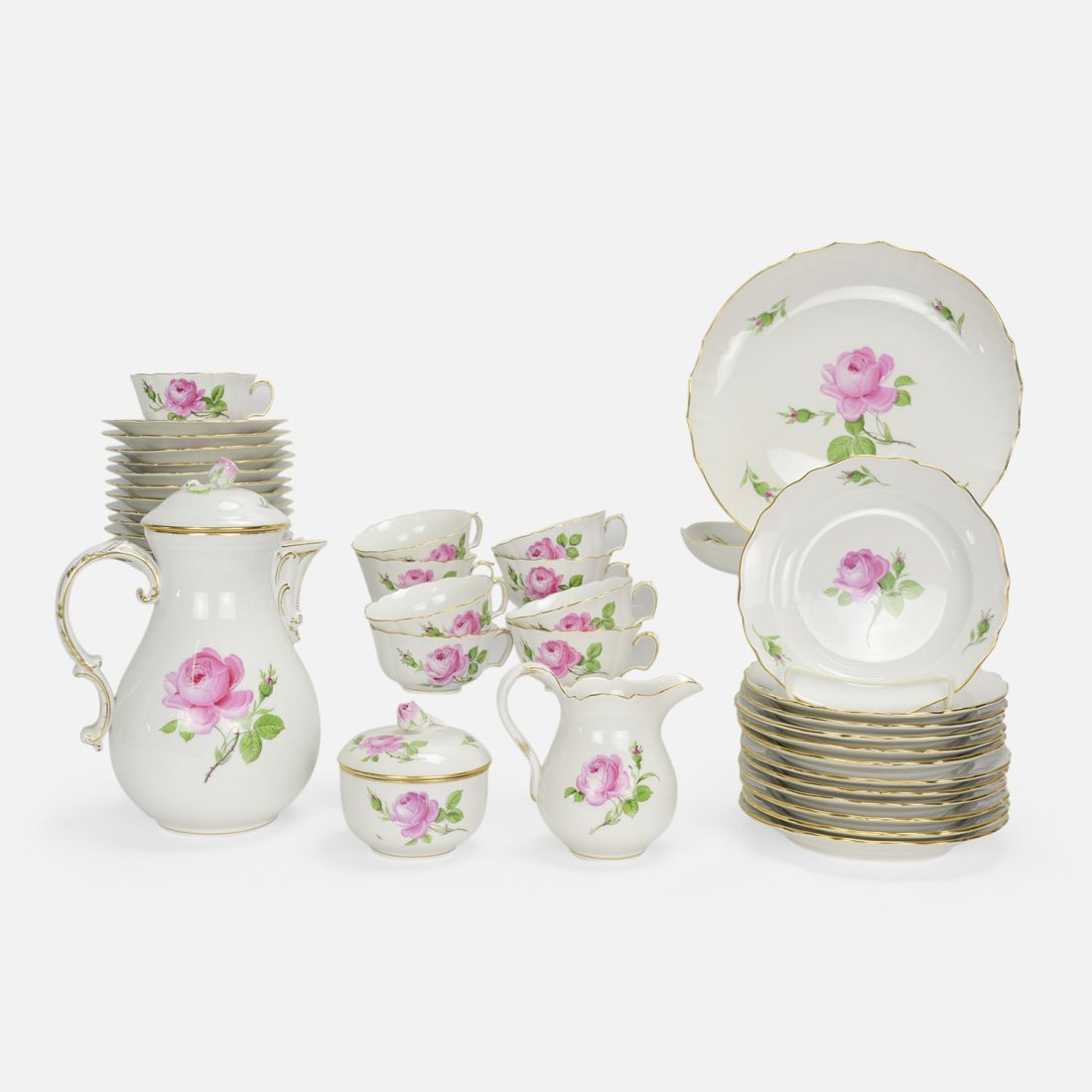 Fine Vintage 20thC Meissen Rose 38 Pc Painted Porcelain Tea/Dinner Set Plates Etc (1 of 17)