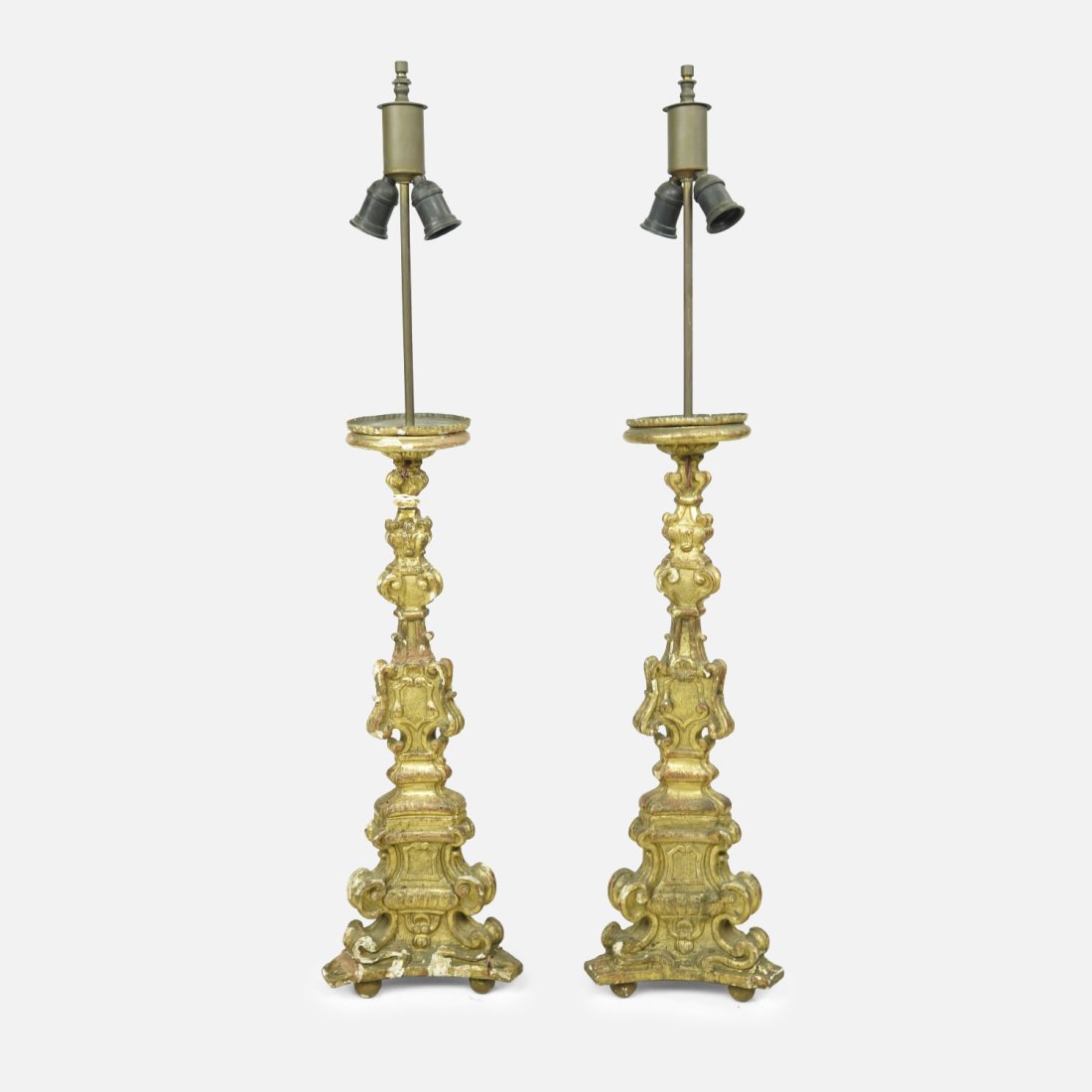 Antique 18th-19thC Italian Giltwood Prickett Sticks Mounted as a Table Lamps (1 of 15)
