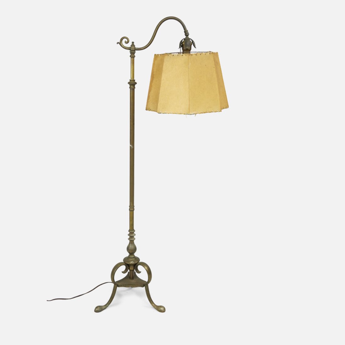 Vintage Mid 20thC Solid Brass Bridge Arm Floor Lamp w/Shaped Shade (1 of 15)