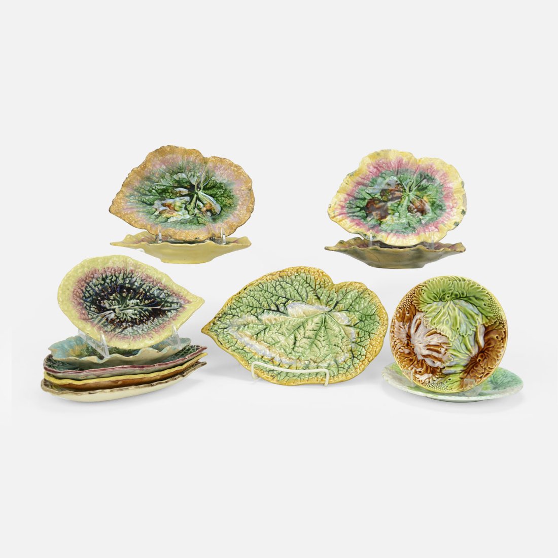 Group Lot of Twelve Antique Majolica Pottery Tobacco Leaf Plates (1 of 20)