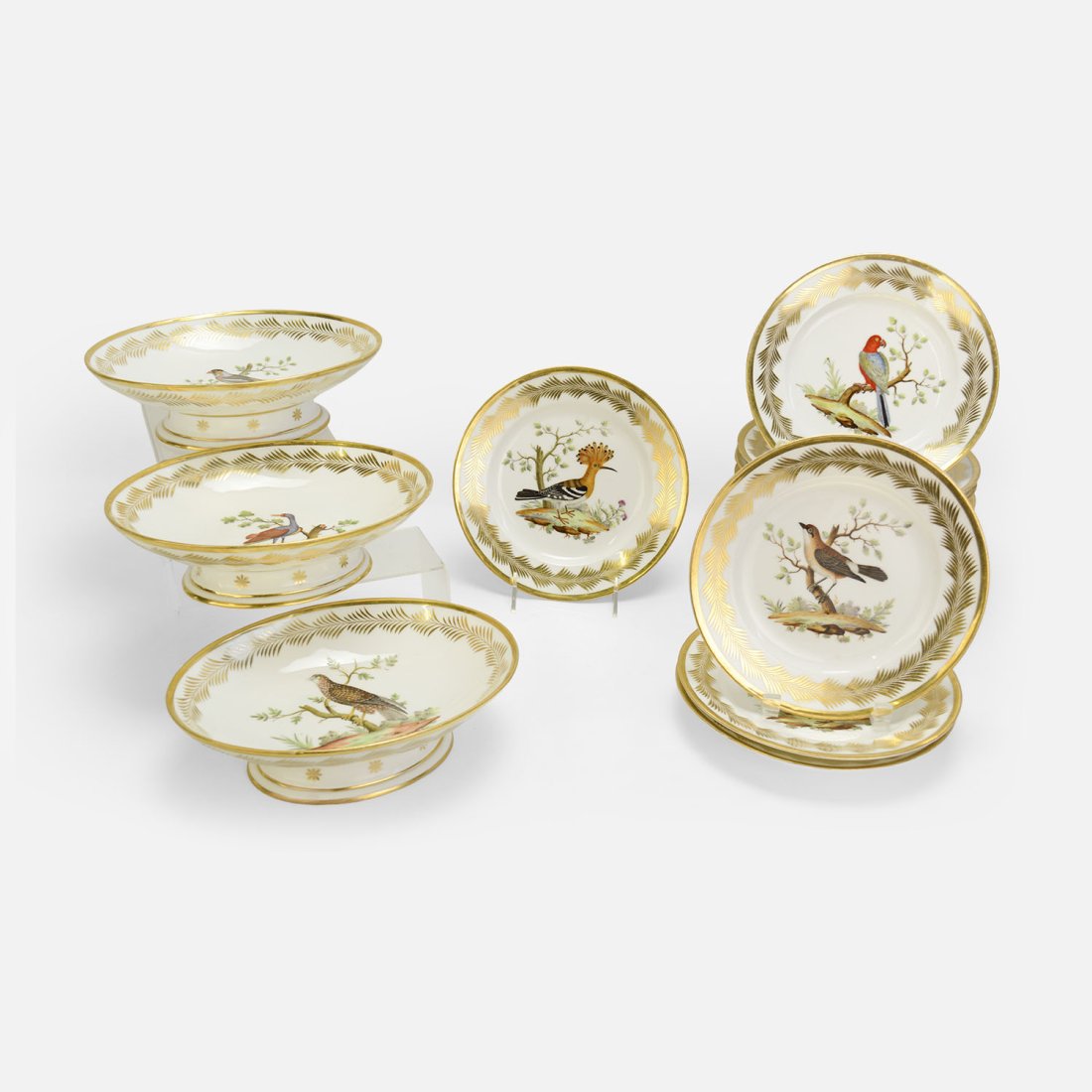 Old Antique 19thC Nast Paris Painted Porcelain Ornithological Compotes and Bird Plates (1 of 19)