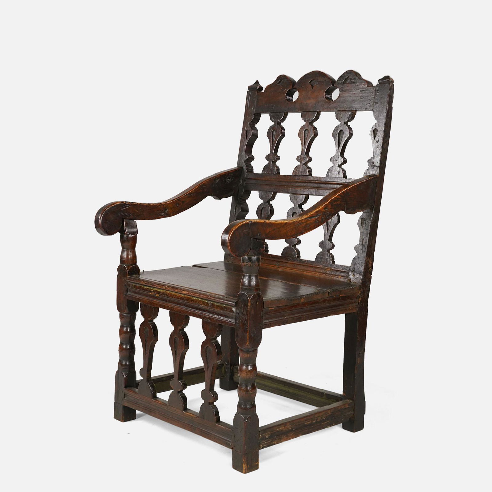 Antique 18thC English Oak Wood Wainscot Plank Seat Armchair (1 of 11)