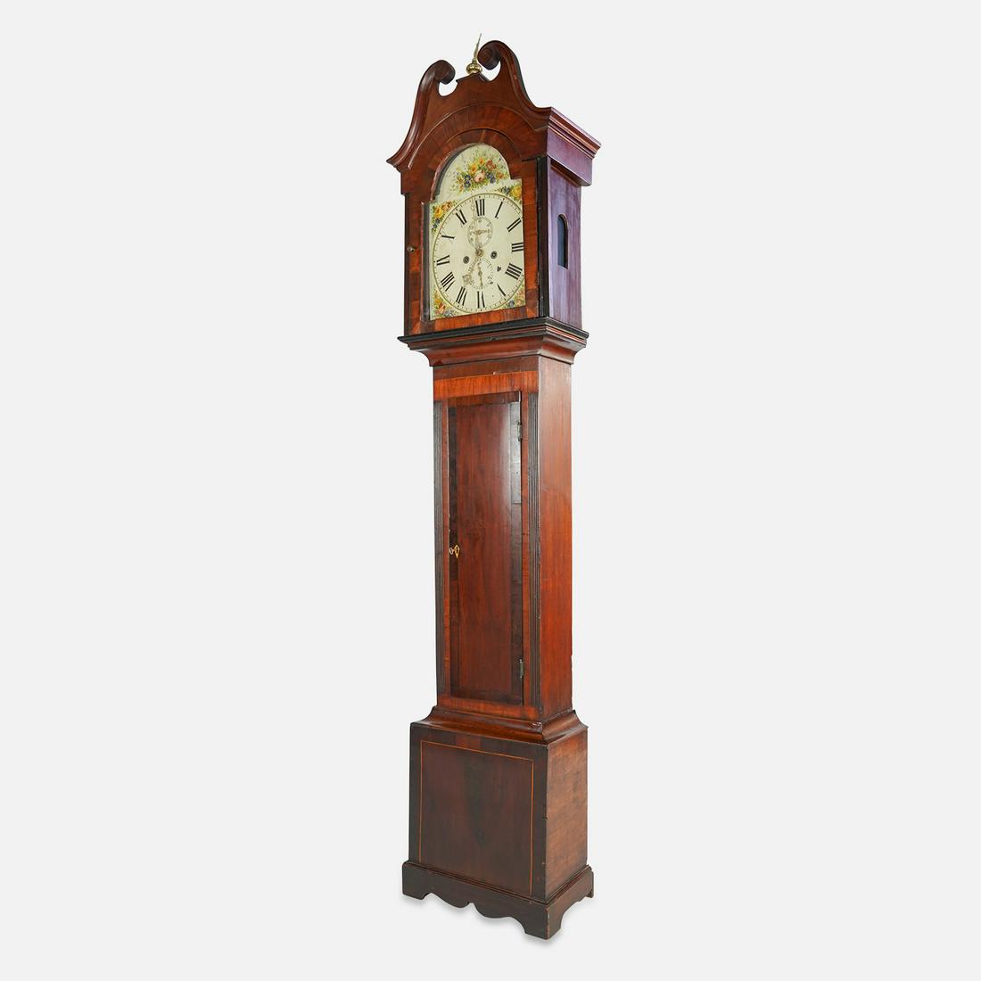 Antique 19thC Mahogany Veneer Tall Case Clock With Painted Metal Dial (1 of 19)