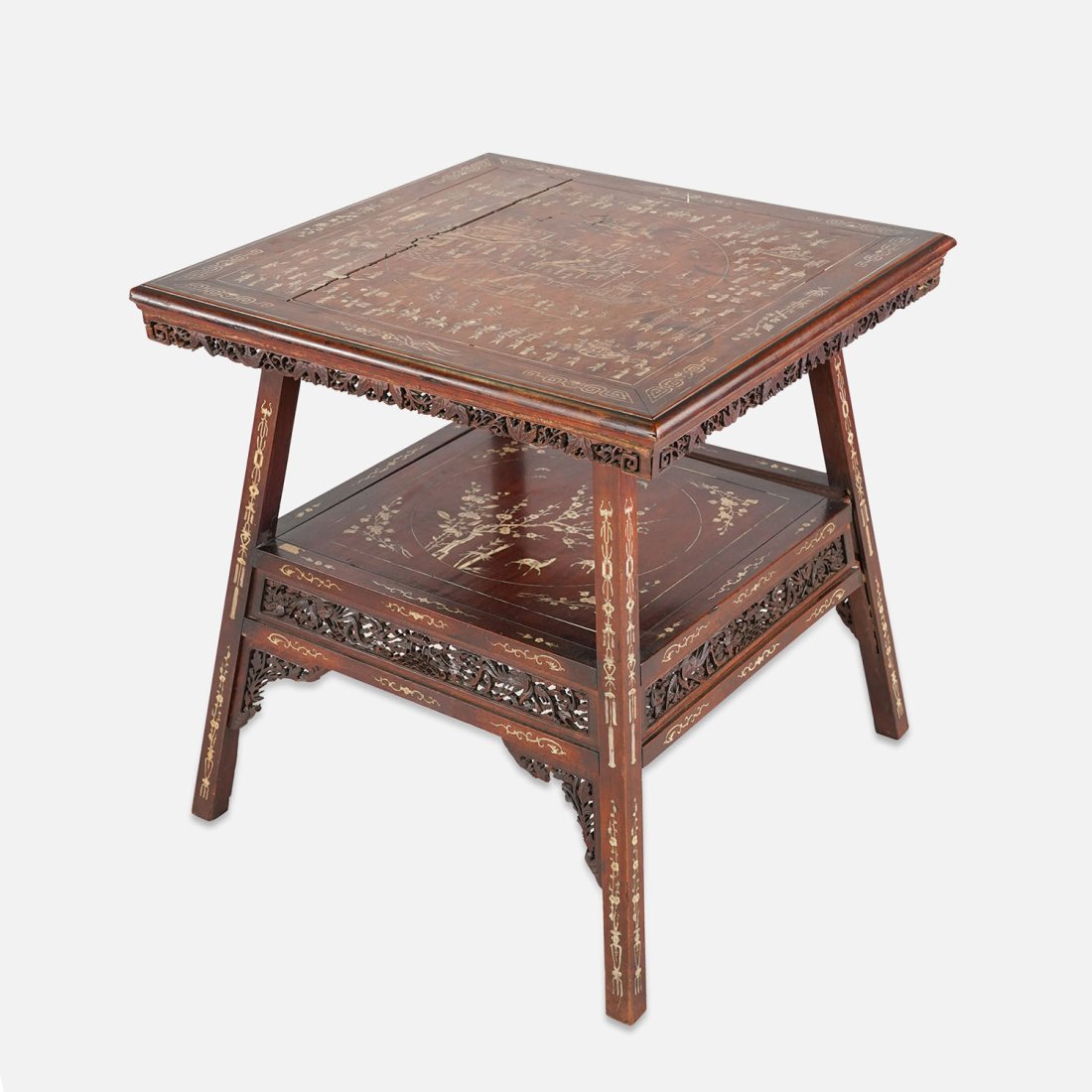 Antique 19thC Chinese MOP Inlay Carved Wood Square Center Table (1 of 20)