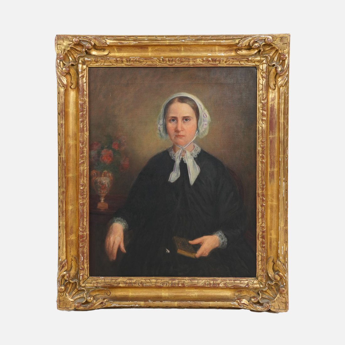 19thC Oil Painting Portrait Quaker Woman Holding a Bible Giltwood Frame (1 of 7)