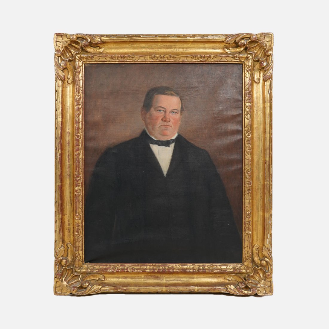 19thC Oil Painting Husband of Quaker Woman in Carved Giltwood Frame (1 of 9)