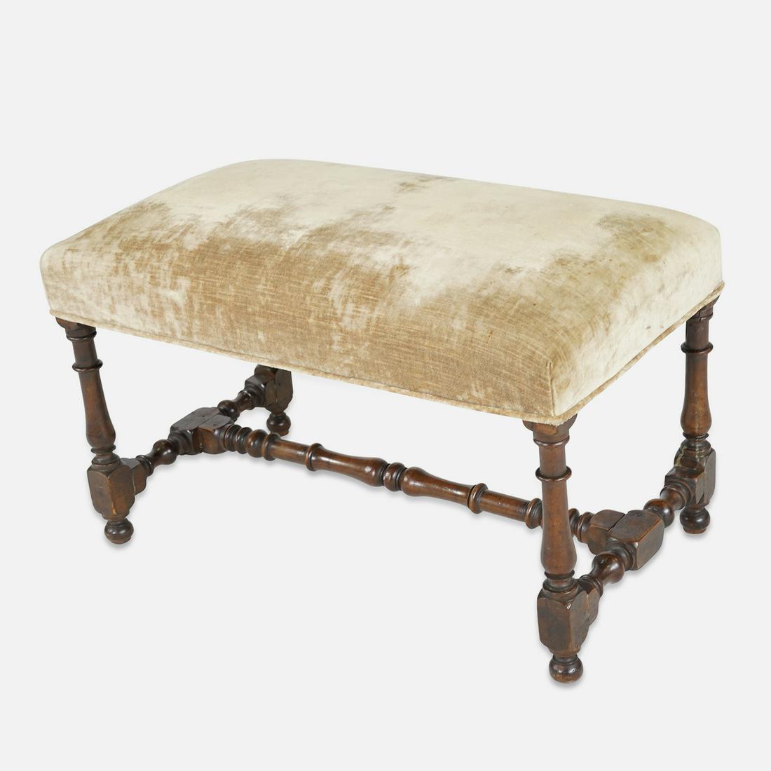 Antique 19thC Walnut and Velvet Trestle 31" Wide Stool Bench (1 of 11)