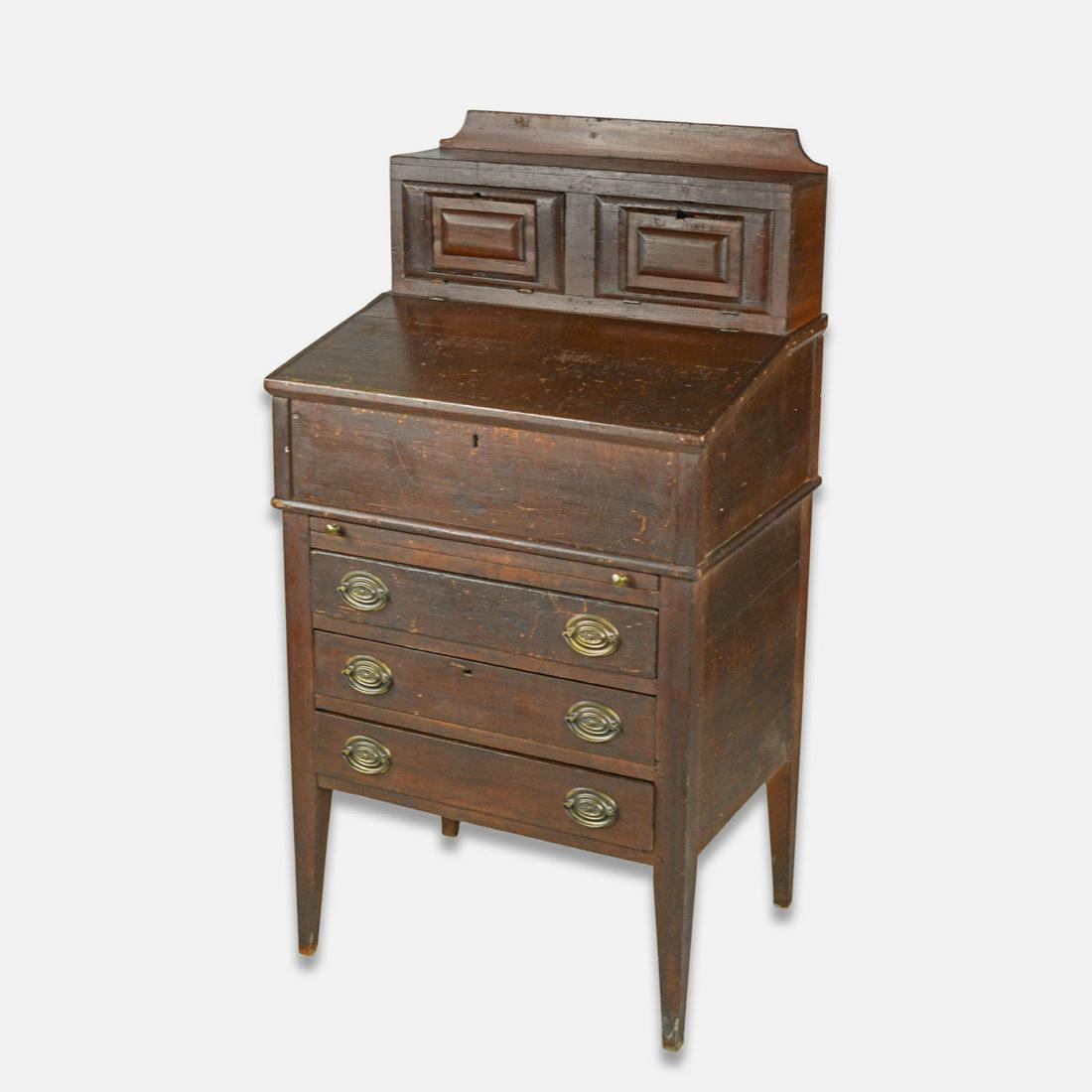 Antique 19thC American Pine Raised Panel Slant-Top Maitre d Head Waiters Desk with Drawers (1 of 14)