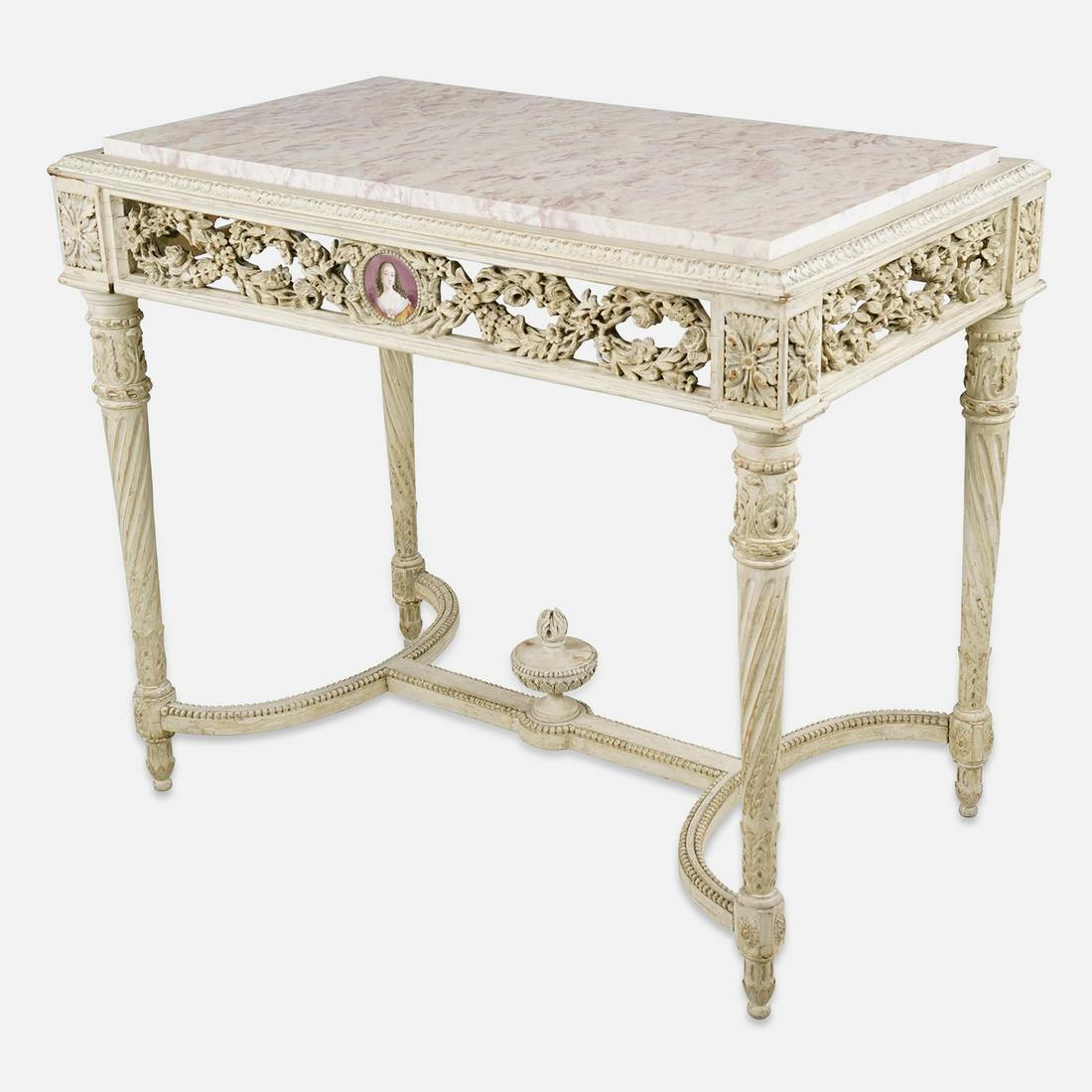 Antique Italian Neoclassical Marble Top Carved Wood White Painted Console Table (1 of 18)