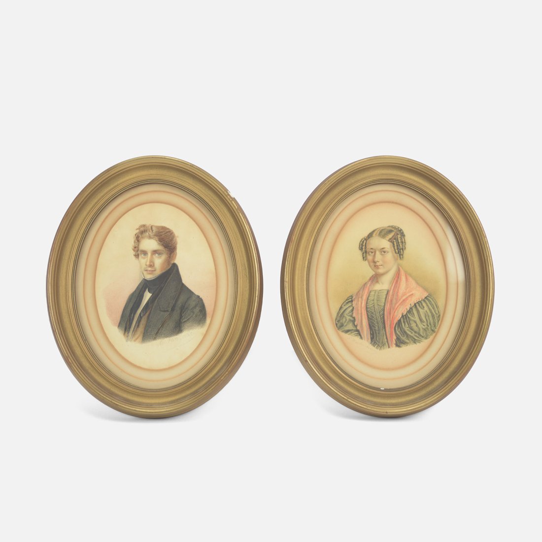 Pair Framed 19thC Original Signed Water Color Portrait Paintings Doctor and Wife (1 of 12)