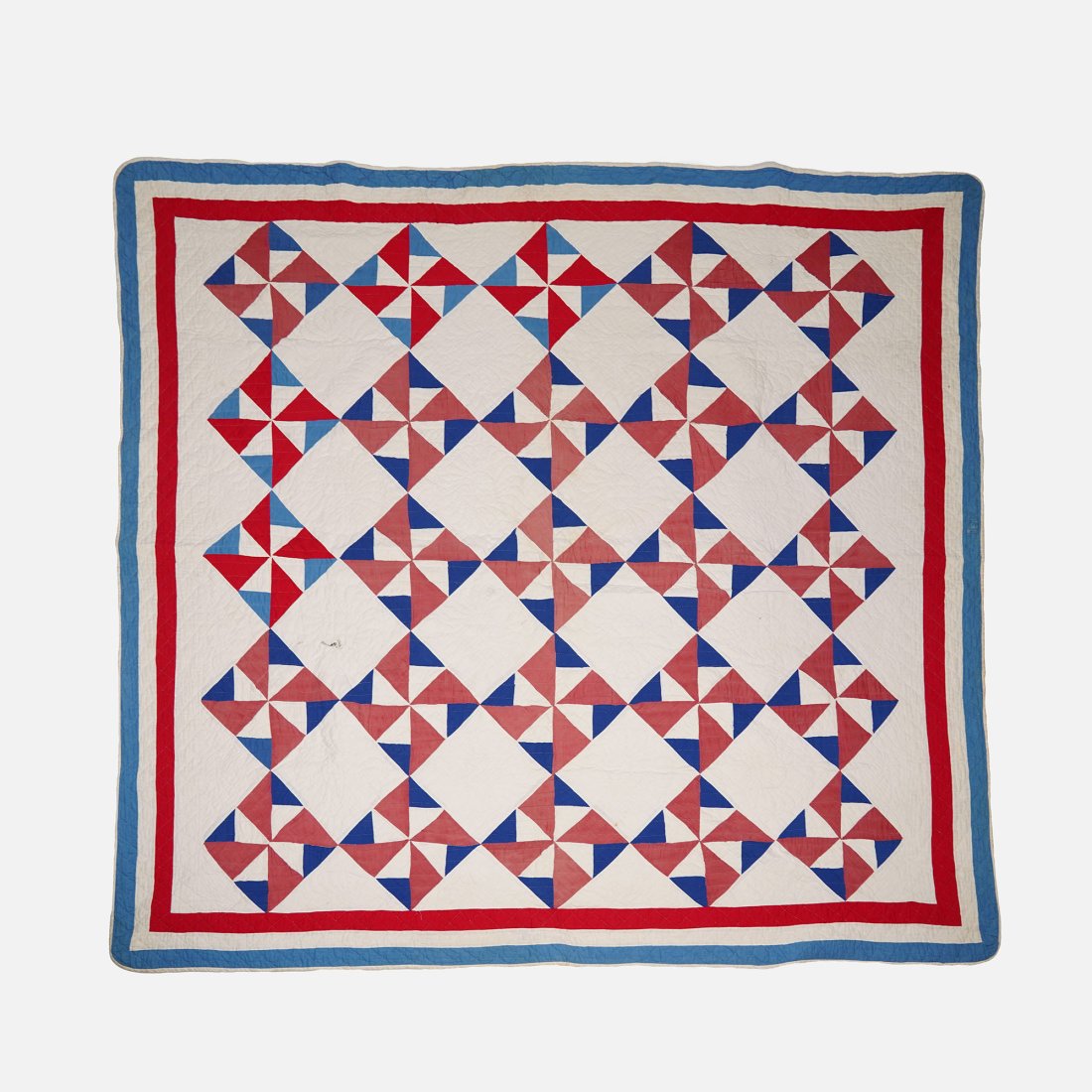 Antique Red White and Blue Pinwheel Applique Quilt 83" x 80" (1 of 15)