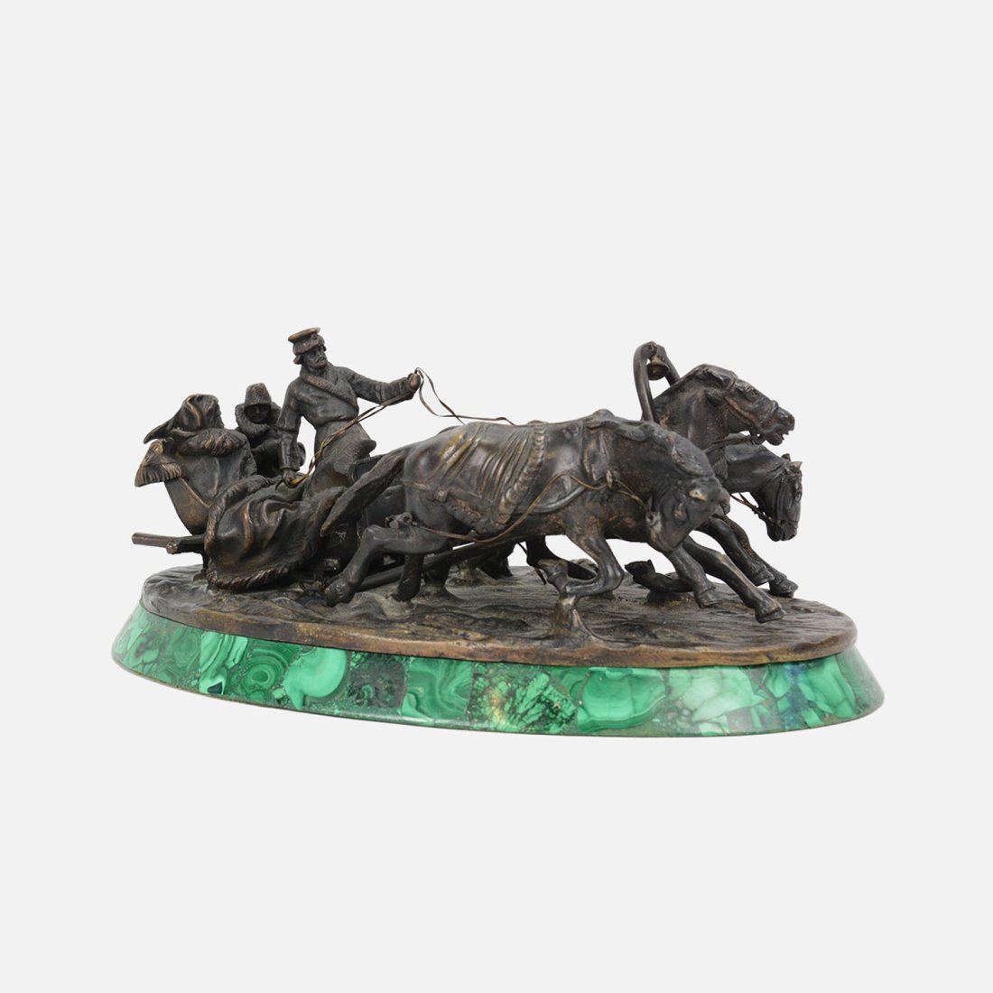 Winter Ride in the Troika Russian Bronze Statue Group on Malachite Base (1 of 13)