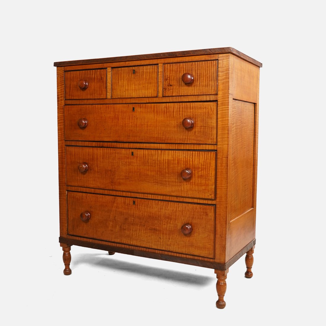 Fine Antique Mid 19thC Federal Tiger Maple Tall Chest of Drawers (1 of 14)
