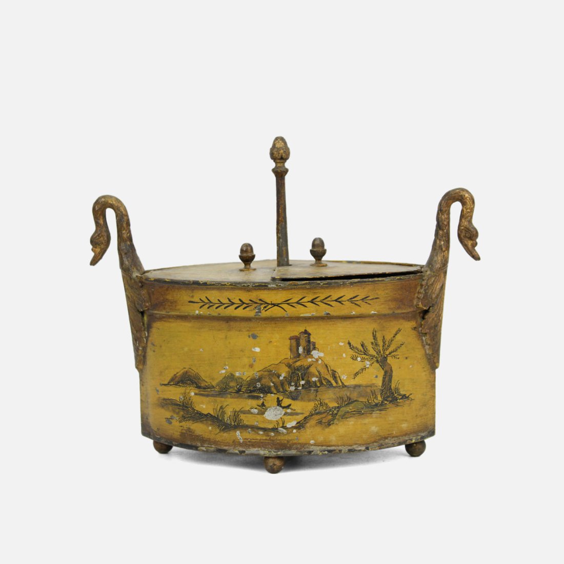 Antique 19thC French Painted Mustard Tole Egg Server Toleware Serving Piece (1 of 12)