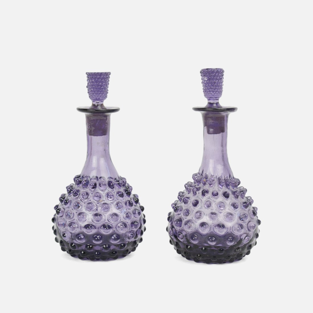 Two Antique 19thC Victorian Hobbs Brockunier Purple Hobnail Bottles w/Stoppers (1 of 9)