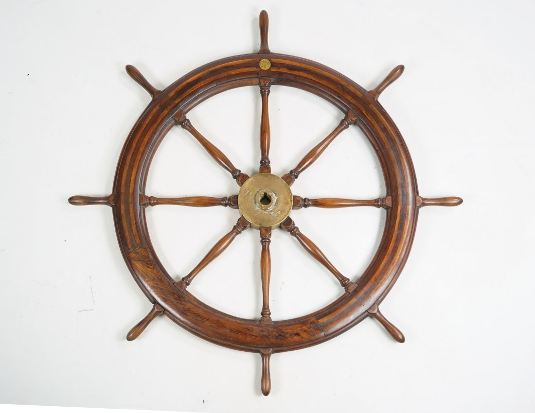 Antique Mahogany Eight Spoke Wm Kendall 47" Ships Wheel Philadelphia (1 of 8)